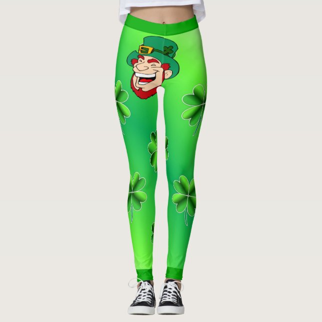 Legging Legal Shamrock e Coração Verde Brilhante Leprechau (Frente)