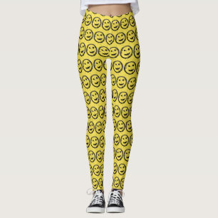 Legging Legal Sleep Happy Smiling padrão facial amarelo