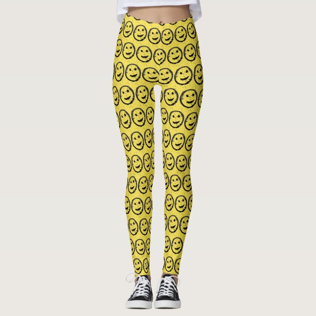 Legging Legal Sleep Happy Smiling padrão facial amarelo (Frente)