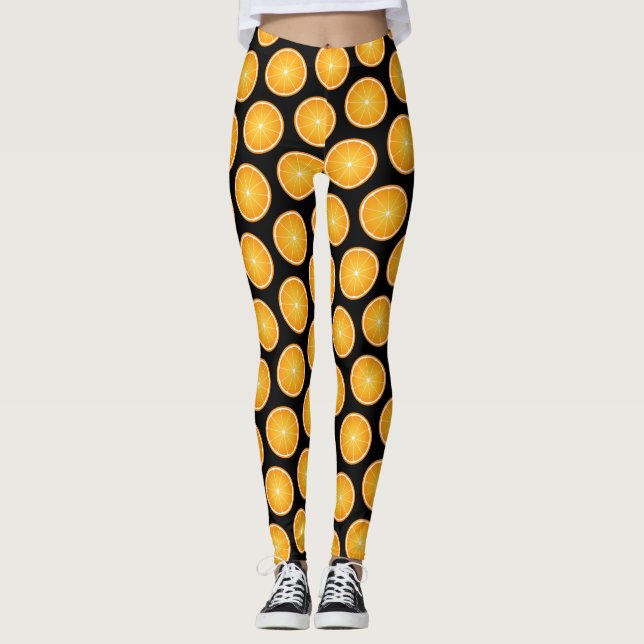 Legging Legal suculenta Padrão de fatias de fruta laranja  (Frente)