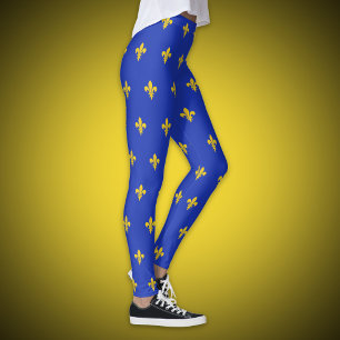 Legging Legenda azul real com Fleur de Lis dourado
