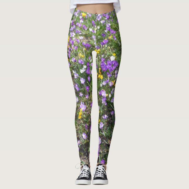 Legging Legenda de Flores de Mola de Crocus Multicolorida (Frente)