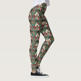 Legging Legenda Poodle Branco Impressão Floral Leopardo