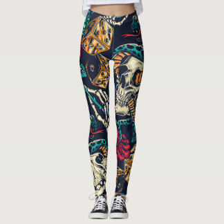 Legging Legenda Tatuagem do Crânio da Vintagem