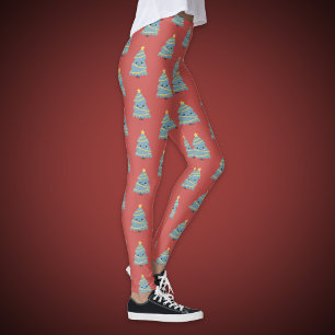 Legging Legenda vermelha com árvore de Natal Kawaii