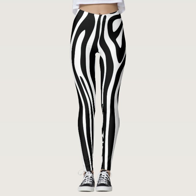 Legging Legenda Zebra de faixa longa negra e branca (Frente)