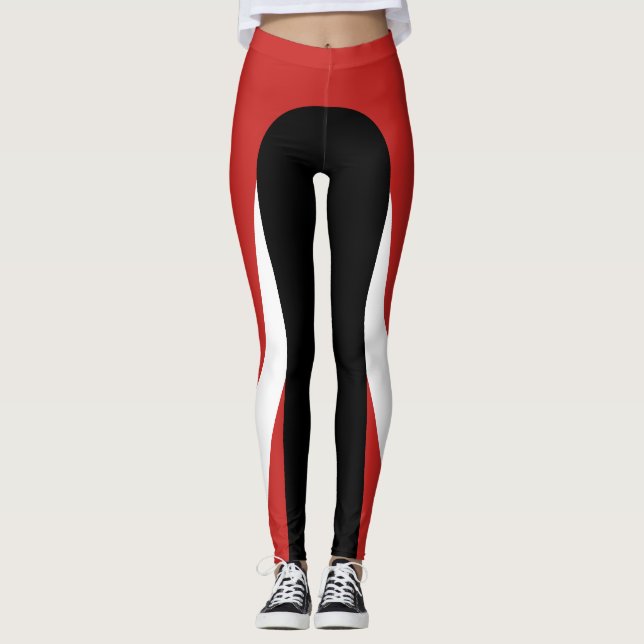 Legging Legendas de padrão vermelho/branco/vermelho/preto (Frente)