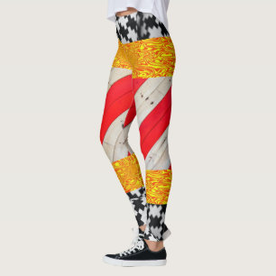 Legging Leggens brancas Douradas vermelhas