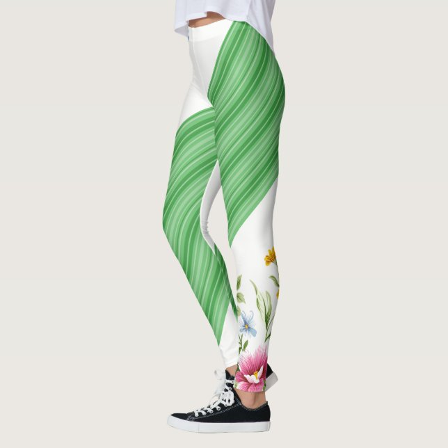 Legging Leggens brancas verdes e planas (Esquerda)