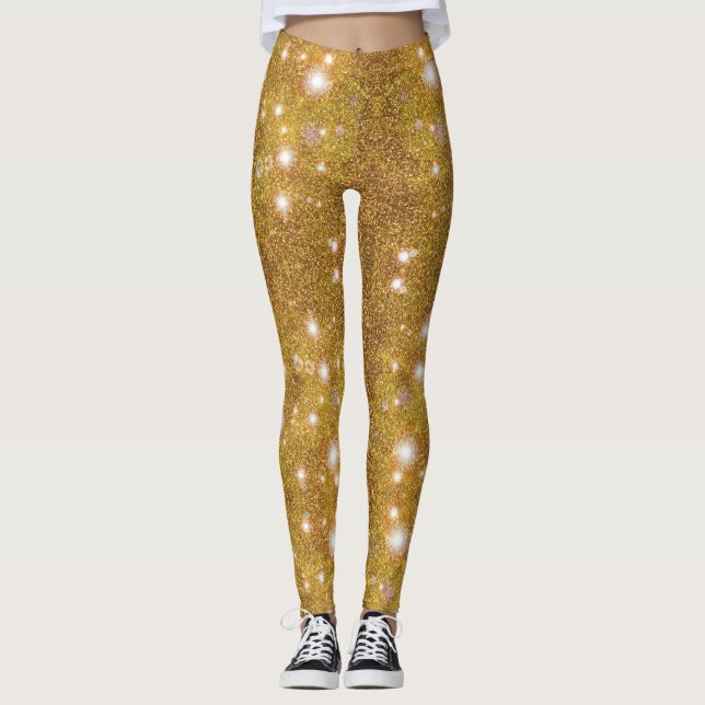 Legging Leggens Brilhantes Douradas Da Lingueira (Frente)