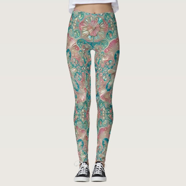Legging Leggens ~ Conchas Turquesa Rosa ~ (Frente)