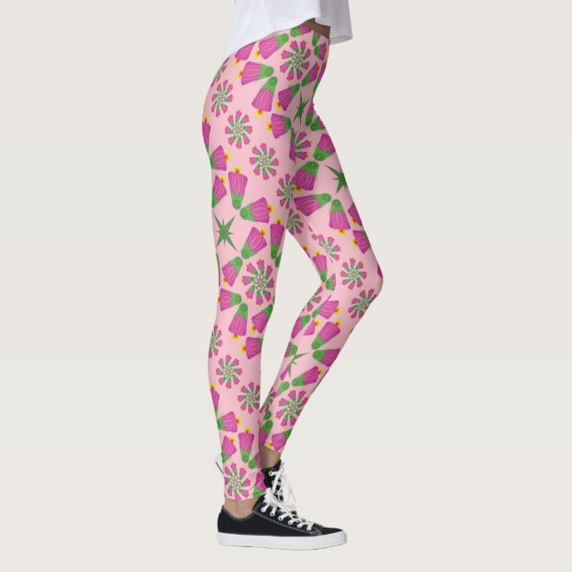 Legging Leggens cor-de-rosa com Flor Retro (Direita)