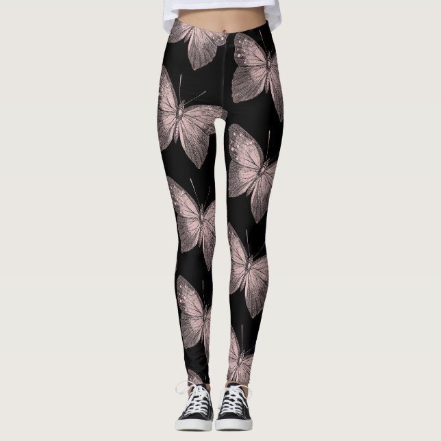 Legging Leggens da borboleta rosa e preta (Frente)