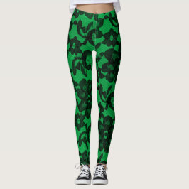Legging Leggens de Abrangência de Lace Verde e Preto