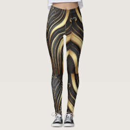 Legging Leggens de Abstrato Douradas e pretas luxuosas