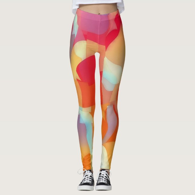 Legging Leggens de Arte Coloridas Geométricas e Curvas (Frente)