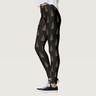 Legging Leggens de árvores de Natal Douradas, Na moda