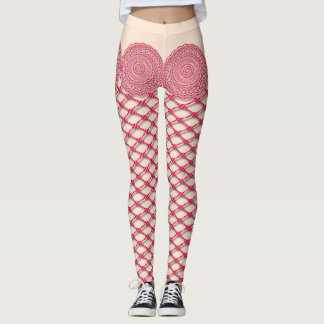 Legging Leggens de cadarço e de rede de pesca rosa
