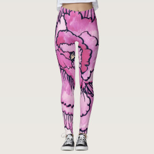 Legging Leggens de coleção de flores grandes, cor-de-rosa