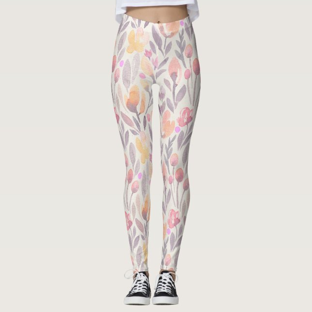 Legging Leggens de Design Floral Primavera do Pastel (Frente)