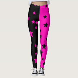 Legging Leggens De Estrelas Rosa E Preta