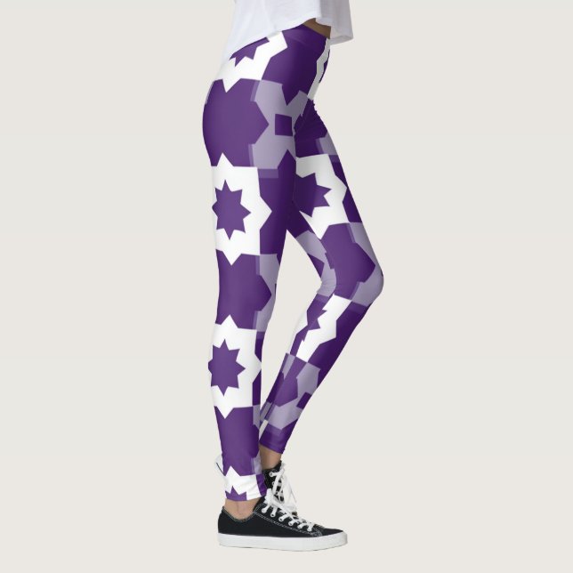 Legging Leggens de Geometria de Estrela Branca Roxa (Direita)