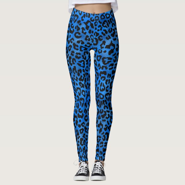 Legging Leggens de impressão azuis/Douradas-brancas (Frente)