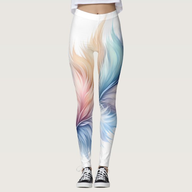 Legging Leggens de Impressão de penas, Penas de Pastel (Frente)