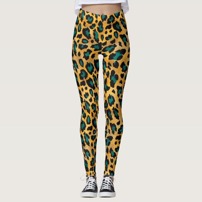 Legging Leggens de impressão do leopardo/Dourado/chocos (Frente)