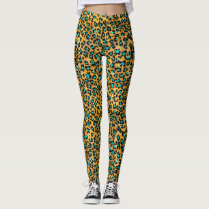 Legging Leggens de impressão para turquesa/leopardo Dourad