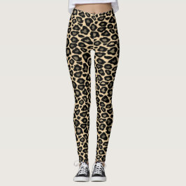 Legging Leggens de impressão preto-e-bronzeado e leopardo-