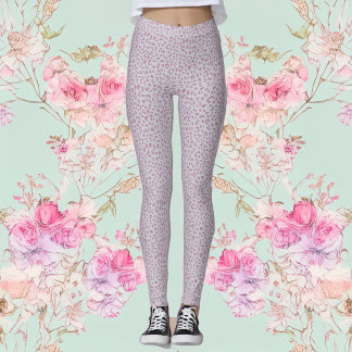 Legging Leggens de impressão rosa e Cinza-leopardo