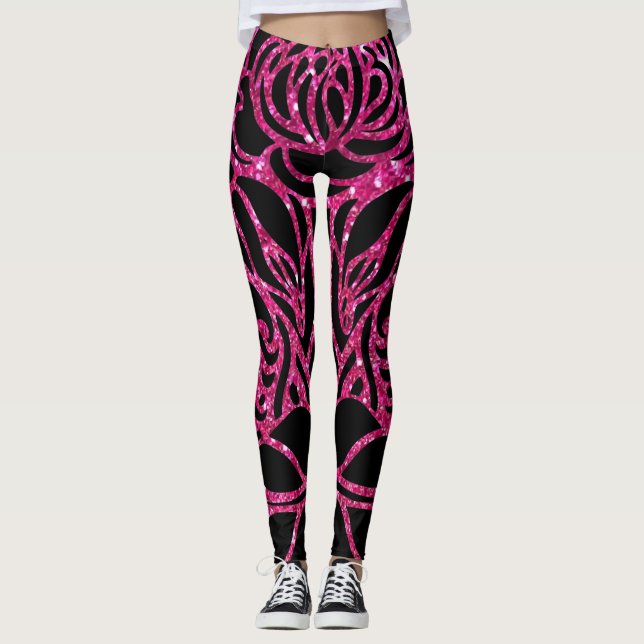 Legging Leggens de impressão rosa-quente com funk (Frente)