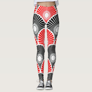 Legging Leggens de onda em semicírculo preto e vermelho
