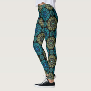 Legging Leggens de ornamento azul-esverdeadas