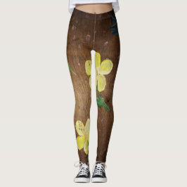 Legging leggens de pintura de flores amarelas