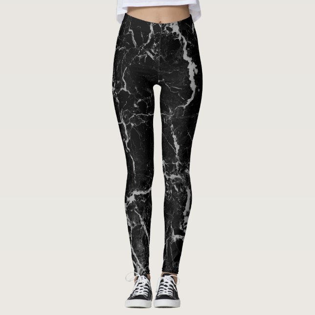 Legging Leggens, design abstrato preto, cinzas (Frente)