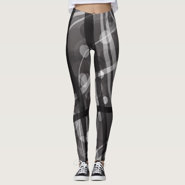Legging Leggens, design abstrato, preto, cinzas (Frente)