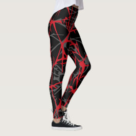 Legging Leggens, design abstrato preto, cinzas, vermelho