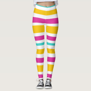 Legging Leggens em Teal, PInk, Laranja e Branco