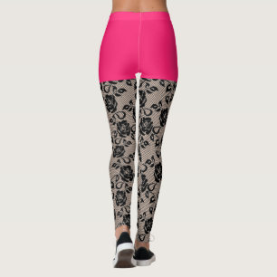 Legging Leggens Faux Black Lace Fishnet Funny Curto
