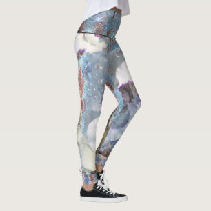 Legging Leggens Florais Brancas Azuis Teais