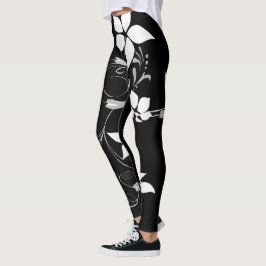 Legging Leggens Florais Brancas para Mulheres