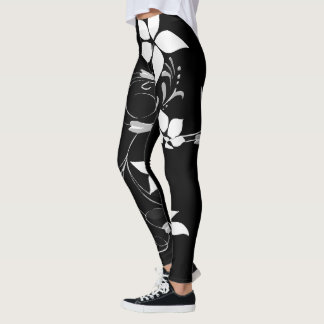 Legging Leggens Florais Brancas para Mulheres
