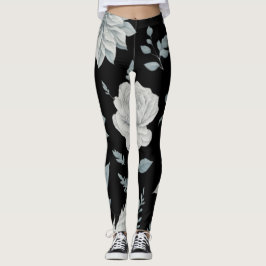 Legging Leggens Florais Pretas