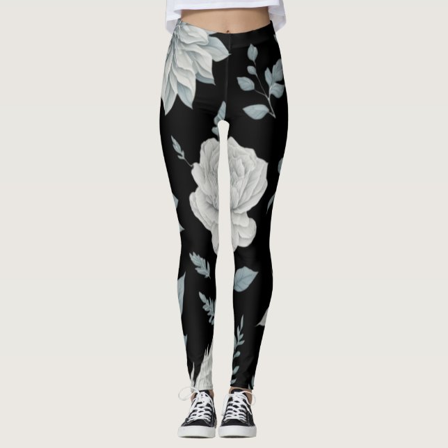 Legging Leggens Florais Pretas (Frente)