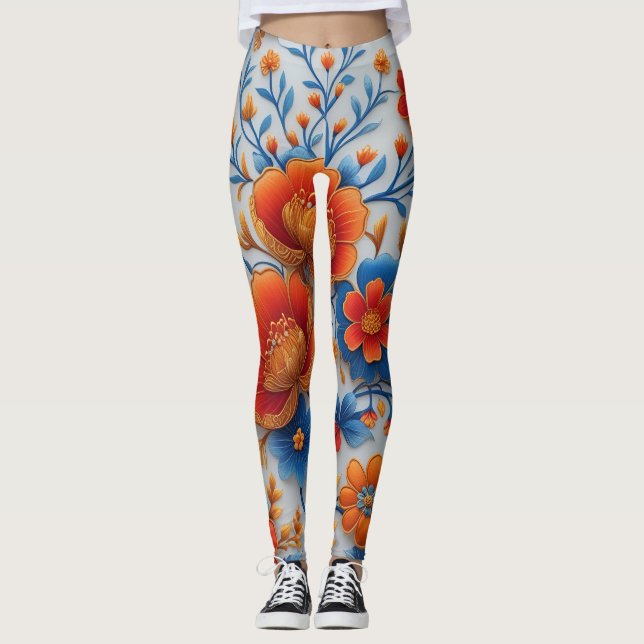 Legging Leggens Florais 🌸 Vibrantes - 🌿 Negrito e Na mod (Frente)