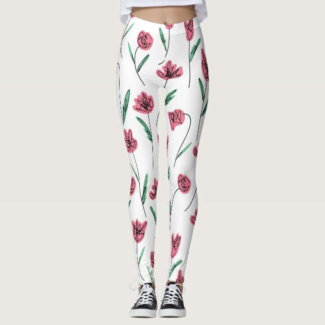 Legging Leggens Florais Whimsical - Calças Escriváveis (Frente)