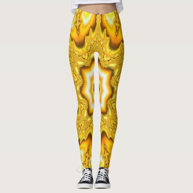 Legging Leggens Fractais Douradas em Estrelas (Frente)