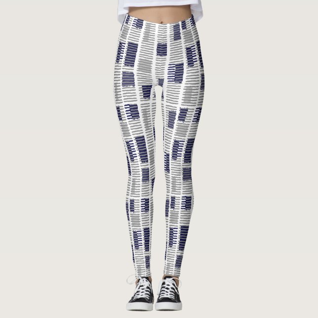 Legging Leggens Geométricas Brancas de Cinzas Azuis (Frente)